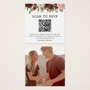 Blush Burgundy QR Code Photo Wedding RSVP Card