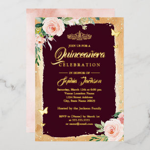 Blush Burgundy Quinceanera Floral Sparkle Tiara