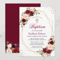Blush Burgundy Red Floral Baptism Christening