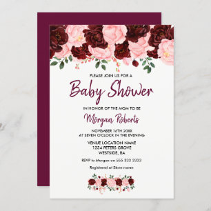 Blush Burgundy Rose Baby Shower Script Invite