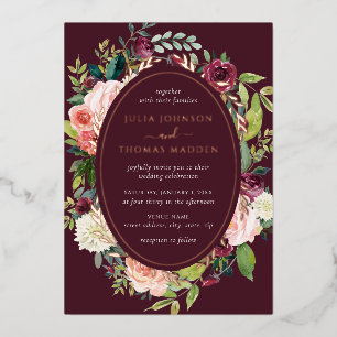Blush Burgundy Rose Gold Floral Foliage Wedding
