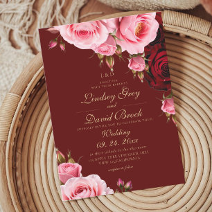 Blush Burgundy Roses Florals Wedding Invitation