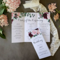 Blush Burgundy Tri-Fold Wedding Program Memory