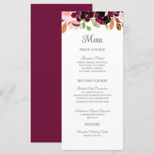 Blush Burgundy Watercolor Autumn Floral Wedding Menu