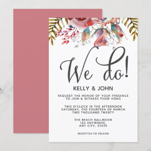 Blush Burgundy Watercolor Floral Wedding  Invitation