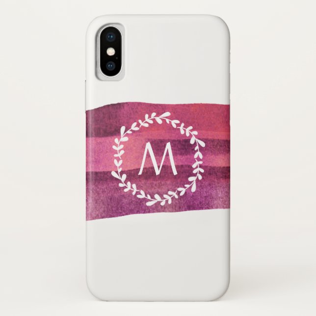 Blush & Burgundy Watercolor Monogram Case-Mate iPhone Case (Back)