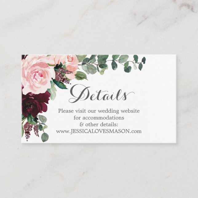 Blush Burgundy Wedding Website Insert Card (Front)