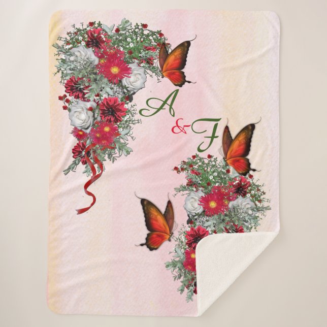 Blush, Burgundy,& White Roses Bouquets Sherpa Blanket (Front)