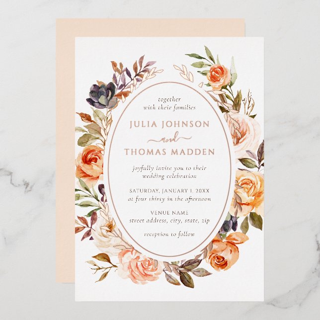 Blush Burnt Orange Floral Foliage Wedding (Front/Back)