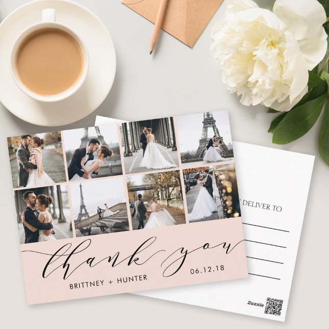 Blush Calligraphie Script Photo Merci Carte postal (Créateur téléchargé)