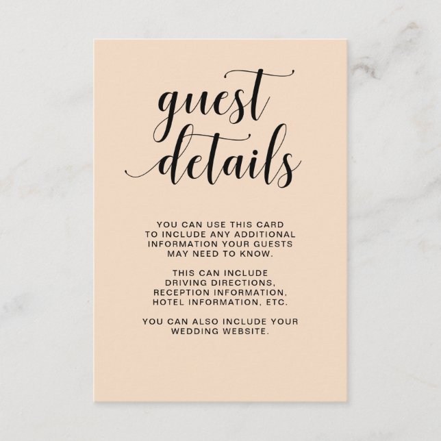 Blush Cascade | Wedding Guest Details Enclosure Card (Front)