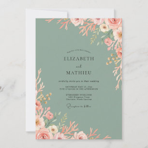 Blush Celadon Petal Wedding Invitation