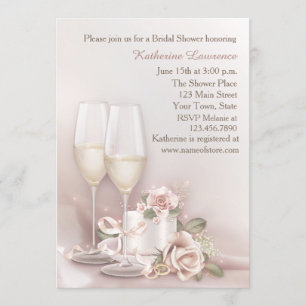 Blush Champagne and Cake, Bridal Shower Invitation