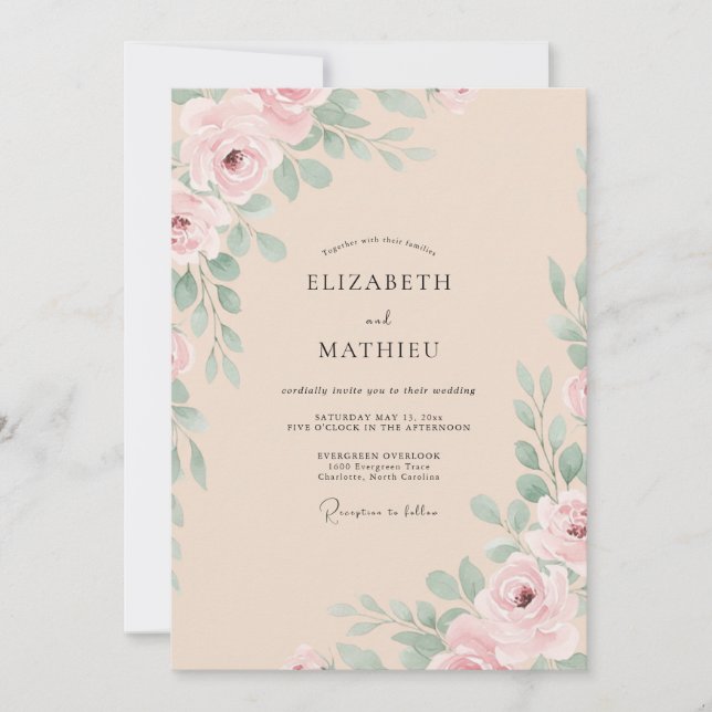 Blush Champagne Foliage Eucalyptus Wedding Invitation (Front)