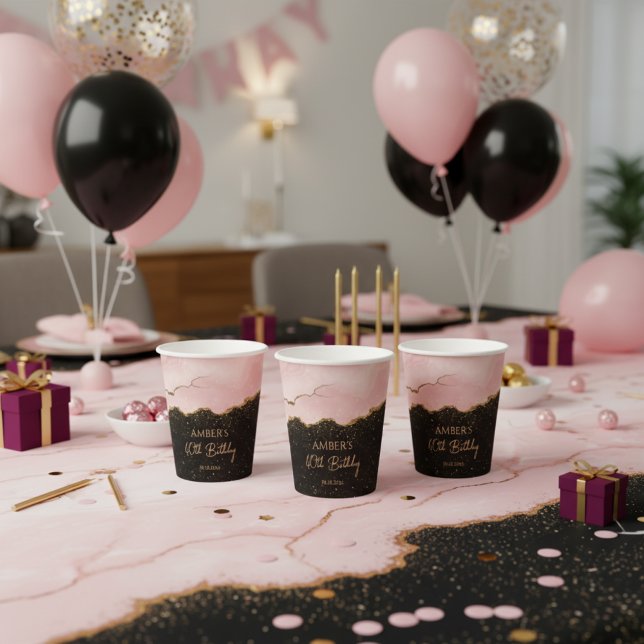 Blush Champagne Gold Glitter Abstract Watercolor Paper Cups (Creator Uploaded)