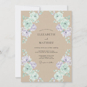 Blush Champagne Lilac Peony Wedding Invitation