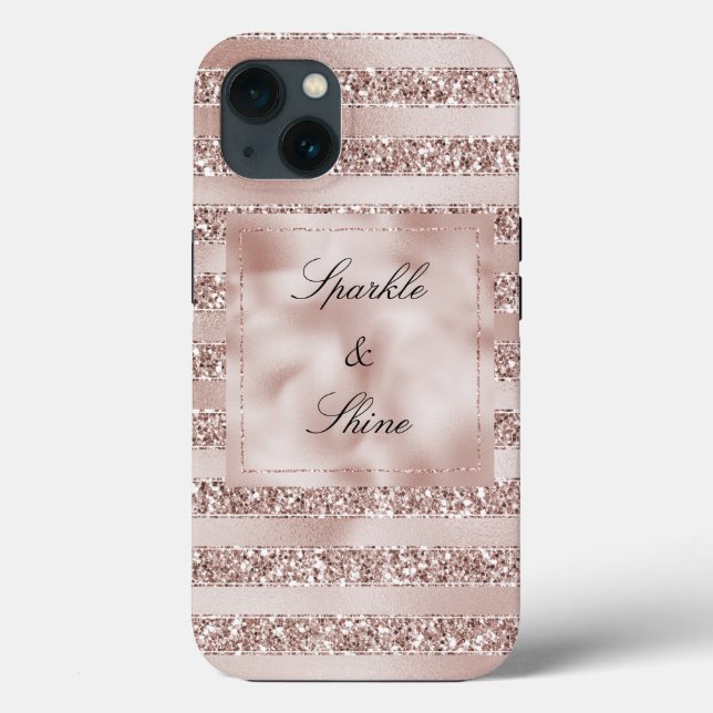 Blush Champagne Pink Glitter Glam Stripes   Case-Mate iPhone Case (Back)