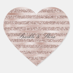Blush Champagne Pink Glitter Glam Stripes Heart Sticker