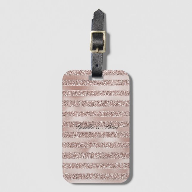 Blush Champagne Pink Glitter Glam Stripes  Luggage Tag (Front Vertical)