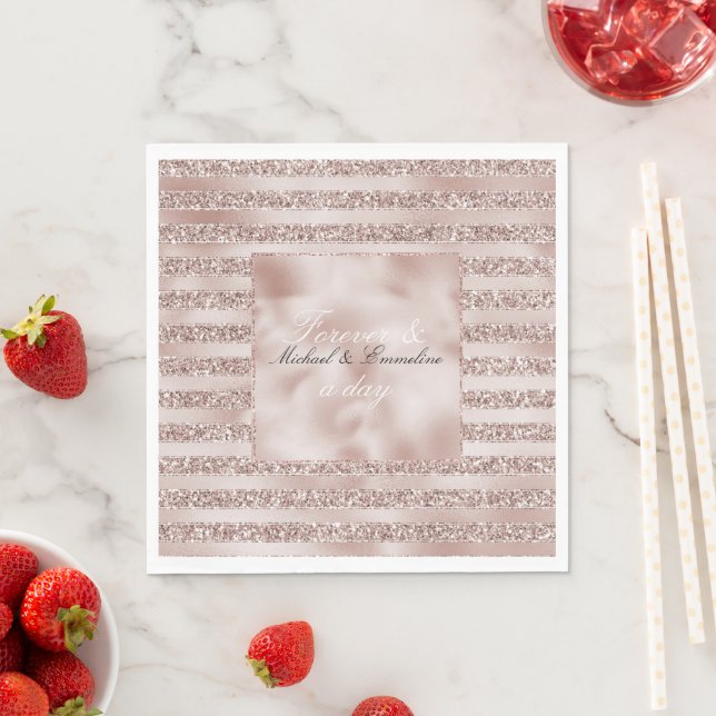 Blush Champagne Pink Glitter Glam Stripes    Napkin (Insitu)