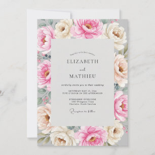 Blush Champagne Ranunculus Eucalyptus Wedding Invitation