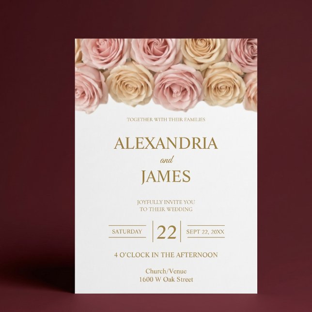 Blush & Champagne Roses Wedding Invitation (Creator Uploaded)