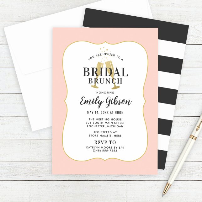 Blush Champagne Toast with Stripes Bridal Brunch Invitation (Creator Uploaded)