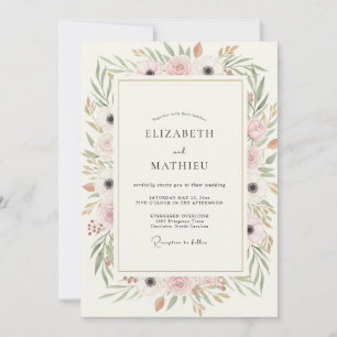 Blush Champagne Watercolor Wedding Invitation