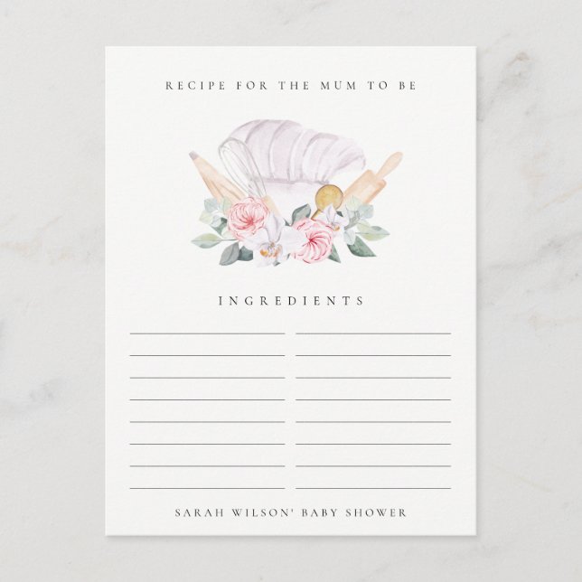Blush Chef Hat Floral Recipe Request Baby Shower Postcard (Front)