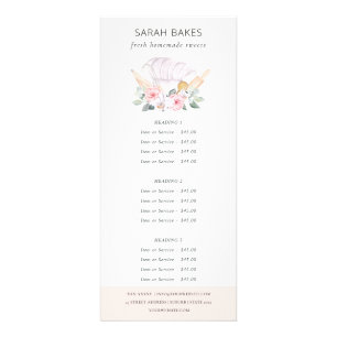 Blush Chef Hat Floral Whisk Bakery Service Price Rack Card
