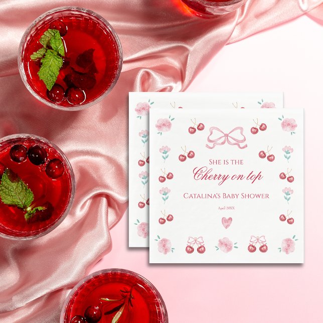  Blush Cherry Blossom Cherry On Top Napkin (Creator Uploaded)