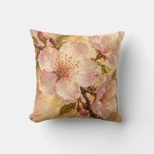 Blush Cherry Blossom Cream Botanical Painting Throw Pillow