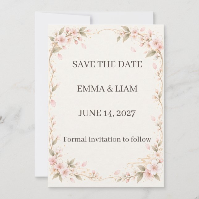 Blush Cherry Blossom Save the Date  (Front)