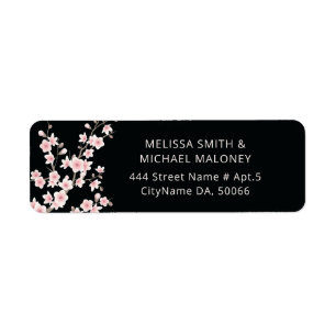  Blush Cherry Blossoms Black    Wedding Label
