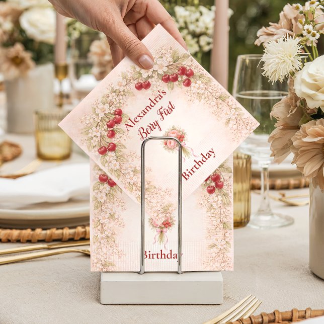 Blush Cherry Botanical Party 1st Birthday Napkin (Creator Uploaded)