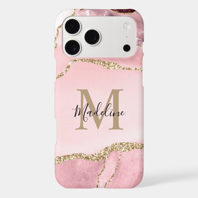 Blush Chic Geode d'agate rose Monogramme Script Or (Verso)