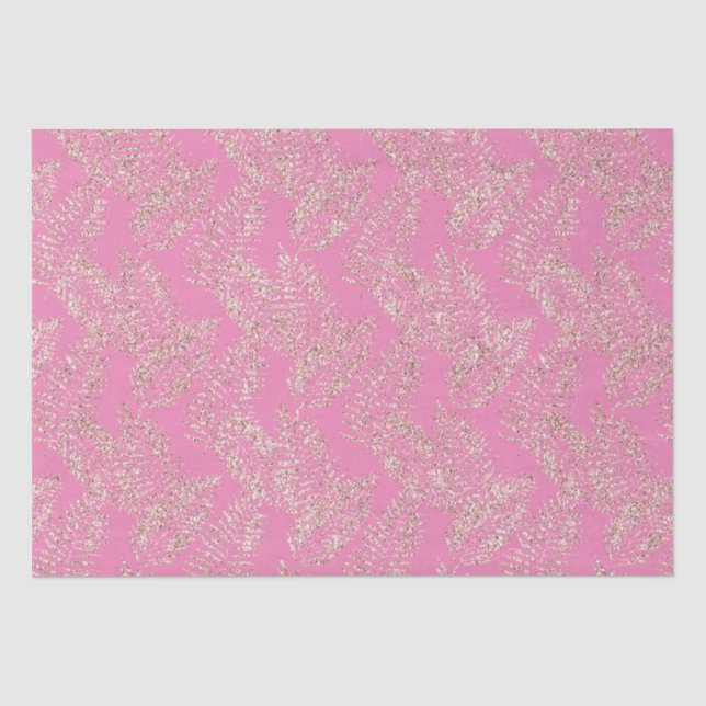 Blush Chic Pink Glitter Tropical Leaves Tissue Paper (Front)