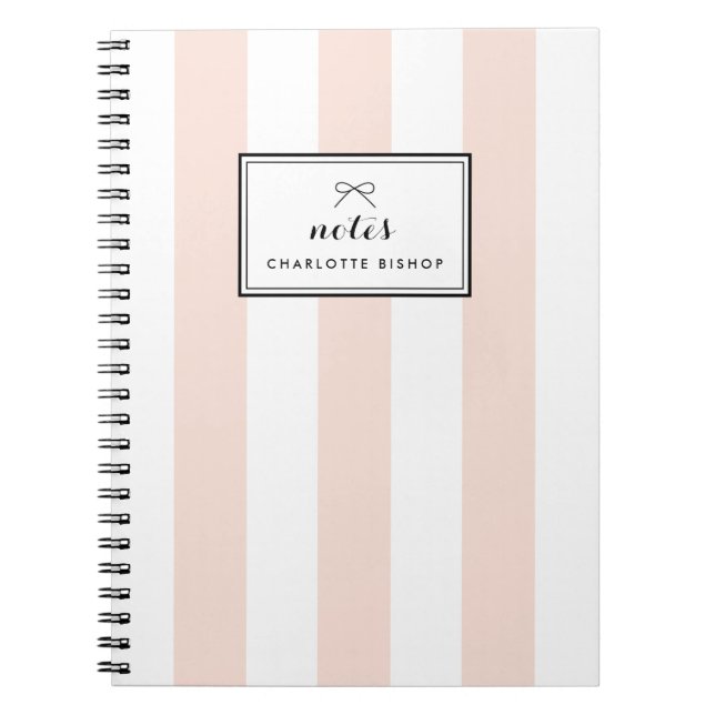 Blush Chic Vertical Stripes Personalized Notebook (Front)