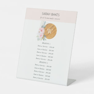 Blush Chopping Board Floral Bakery Service Price Pedestal Sign