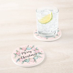 Blush Christmas Mint Pink Ornament Wreath Coaster