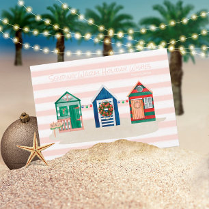 Blush Coastal Beach Warm Wishes Beach Huts Holiday Card