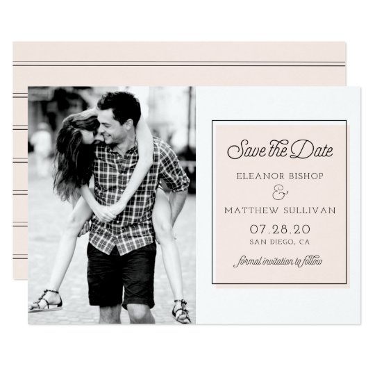 Blush Colour Block Minimalist Photo Save the Date Card