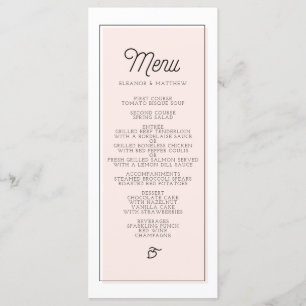 Blush Colour Block Minimalist Wedding Menu