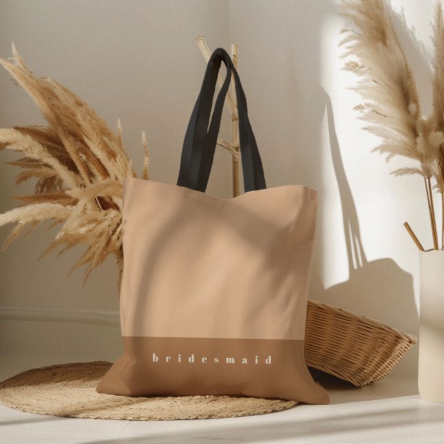 Blush Colour Block Personalized Tote Bag (Blush pink color block personalized bridesmaid tote bag.)
