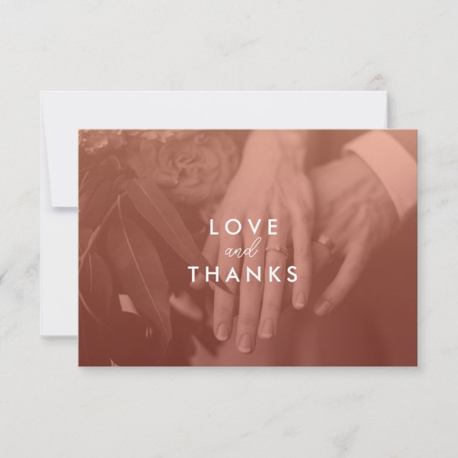 Blush Colour Overlay Photo Wedding Thank You Card (Front)