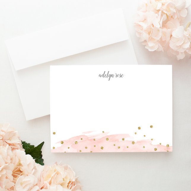 Blush | Confetti Pop Personalized Stationery Flat Card (Creator Uploaded)