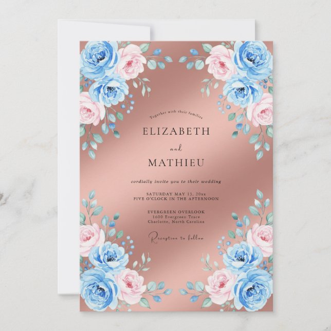 Blush Copper Ranunculus Eucalyptus Wedding Invitation (Front)