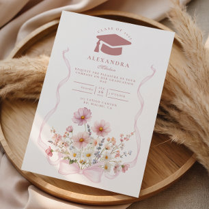 Blush Coquette Floral Graduation Invitation