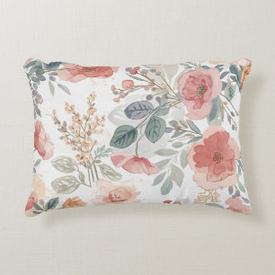 Blush Coral Garden Floral Watercolor Pattern Accent Pillow