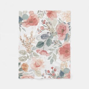 Blush Coral Garden Floral Watercolor Pattern Fleece Blanket